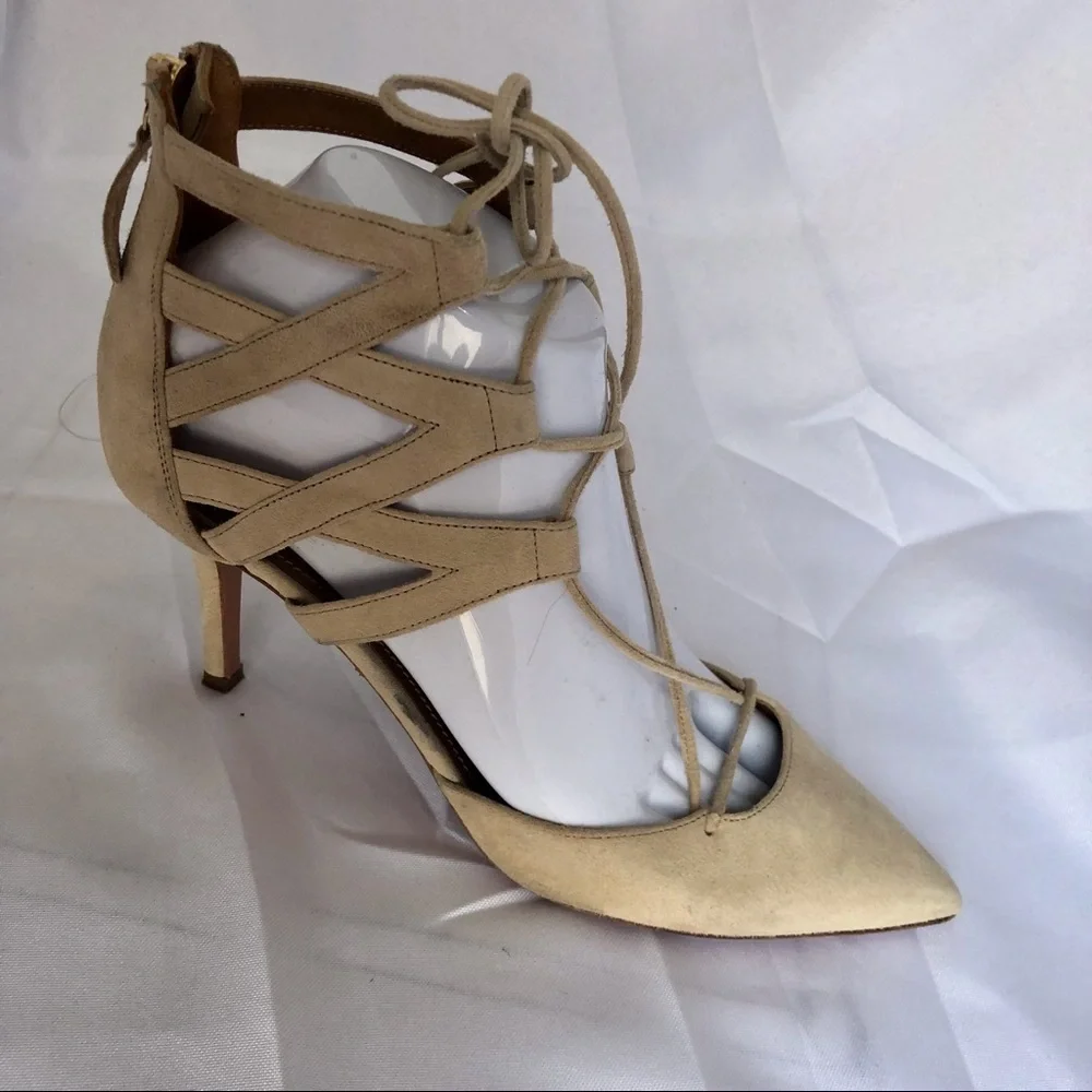 Aquazzura Beige Suede Belgravia Sandals High Heel Size 7.5